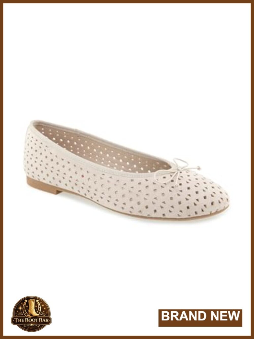 Taziana Perforated Faux Suede Ballet Flat Round Toe Slip On Bow